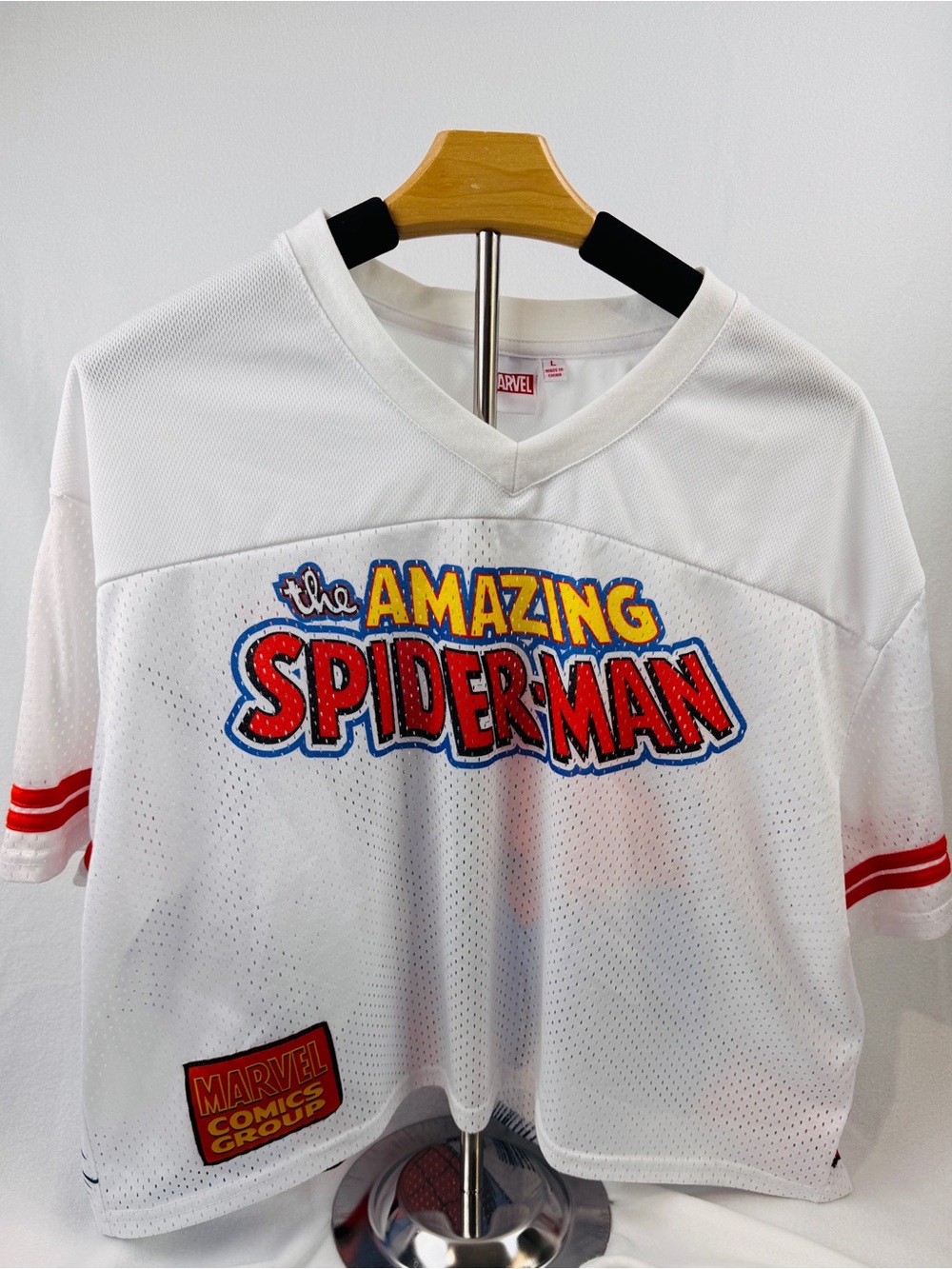 Marvel The Amazing Spider-Man Mesh Jersey Shirt White Graphic Tee Adult Large